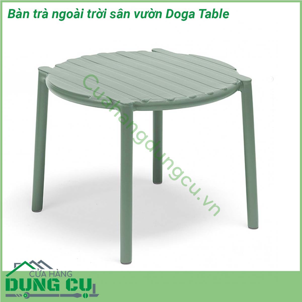 Bàn trà ngoài trời sân vườn Doga Table được làm bằng chất liệu nhựa polypropylene với phụ gia chống tia UV chịu áp suất cao và có khả năng tái chế  Mặt bàn được thiết kế hình tròn thể hiện sự gần gũi nhẹ nhàng Với kích thước nhỏ gọn vô cùng tiện lợi chính là một sự lựa chọn hoàn hảo cho không gian sân vườn ngoài trời