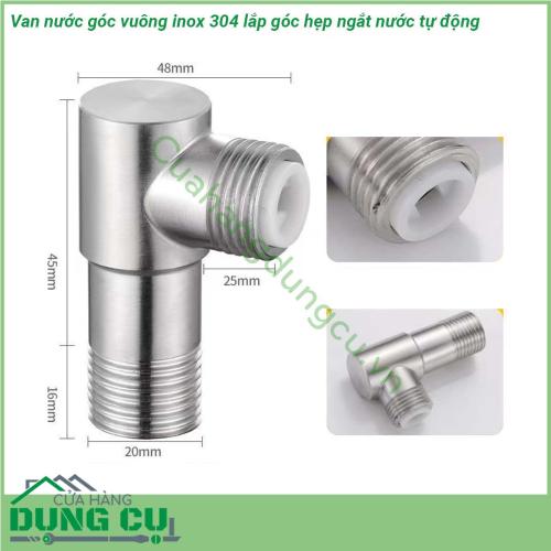 Van nước góc vuông inox 304 lắp góc hẹp ngắt nước tự động với chất liệu từ 100 inox 304 cao cấp không hoen gỉ không bong tróc không bị đổi màu sang màu xám mà luôn sáng bóng Với ren sắc nét dàng cho việc lắp đặt  Ổn định bảo vệ an toàn cho toàn bộ thiết bị nước trong gia đình bạn