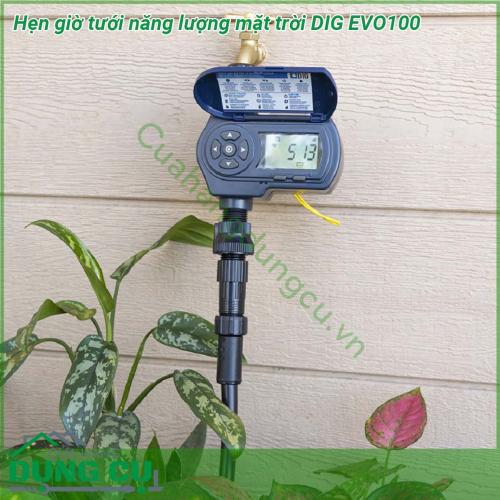 Hẹn giờ tưới năng lượng mặt trời DIG EVO100 được trang bị màn hình LCD lớn đơn giản hệ thống biểu tượng dễ dàng quan sát và cài đặt Với chất liệu thân nhựa đặc cao cấp  Van điện tử nylon gia có bằng thuỷ tinh pít tông bằng thép không rỉ  Không thấm nước chất liệu nhựa thân thiện với môi trường