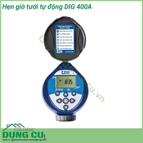 Hẹn giờ tưới tự động DIG 400A thiết kế đồng bộ với công nghệ điện từ hiện đại nhất thiết bị có thể vận hành trong thời gian 3 năm chỉ với 2 viên phin AA alkaline Tránh nước thâm nhập và hoạt động bền bỉ trong môi trường khắc nghiệt DIG 400A serries đơn giản phù hợp cho mọi hệ thống tưới