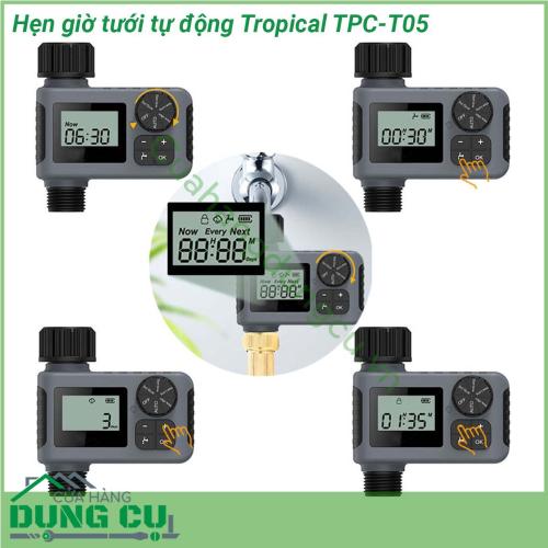 Hẹn giờ tưới tự động Tropical TPC-T05 thiết kế nhỏ gọn thao tác cài đặt đơn giản giúp tưới dễ dàng độ chống nước IP55 giúp bạn dễ dàng sử dụng ngoài trời thích hợp cho tưới cây tưới tiêu nông nghiệp làm ẩm nhà kính loại bỏ bụi làm mát sân trong và nhiều hoạt động khác liên quan