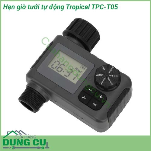 Hẹn giờ tưới tự động Tropical TPC-T05 thiết kế nhỏ gọn thao tác cài đặt đơn giản giúp tưới dễ dàng độ chống nước IP55 giúp bạn dễ dàng sử dụng ngoài trời thích hợp cho tưới cây tưới tiêu nông nghiệp làm ẩm nhà kính loại bỏ bụi làm mát sân trong và nhiều hoạt động khác liên quan