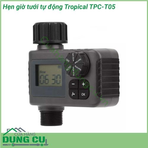 Hẹn giờ tưới tự động Tropical TPC-T05 thiết kế nhỏ gọn thao tác cài đặt đơn giản giúp tưới dễ dàng độ chống nước IP55 giúp bạn dễ dàng sử dụng ngoài trời thích hợp cho tưới cây tưới tiêu nông nghiệp làm ẩm nhà kính loại bỏ bụi làm mát sân trong và nhiều hoạt động khác liên quan