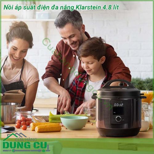 Nồi áp suất điện đa năng Klarstein 4 8 lít với nhiều chức năng nấu  nấu nhanh áp chảo và nấu chậm trong một Với thiết kế hiện đại màu đen sang trọng cộng thêm sự kết hợp các vật liệu chất lượng cao đa dạng chương trình nấu và đạt chuẩn an toàn Châu Âu đã được kiểm chứng