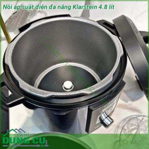 Nồi áp suất điện đa năng Klarstein 4 8 lít với nhiều chức năng nấu  nấu nhanh áp chảo và nấu chậm trong một Với thiết kế hiện đại màu đen sang trọng cộng thêm sự kết hợp các vật liệu chất lượng cao đa dạng chương trình nấu và đạt chuẩn an toàn Châu Âu đã được kiểm chứng