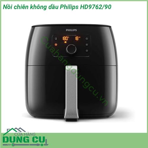 Nồi chiên không dầu Philips HD9762 90 thiết kế đặc biệt bởi Philips Hà Lan Với màn hình hiển thị kỹ thuật số và núm xoay giúp người sử dụng có thể dễ dàng thao tác sử dụng Khi sử dụng bạn có thể lựa chọn 5 chức năng chiên rán cùng thời gian chế biến khác nhau Dải nhiệt tự điều chỉnh từ 40 độ – 200 độ giúp các món ăn được chế biến thơm ngon hấp dẫn hơn