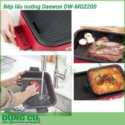 Bếp lẩu nướng Daewon DW-MG2200 được sản xuất trên dây chuyền hiện đại ứng dụng công nghệ tiên tiến chất liệu cao cấp nên cho hiệu năng cao bền bỉ đồng hành lâu dài với gia đình bạn Đây cũng là sản phẩm được yêu thích bởi thiết kế nhỏ gọn bao gồm cả phần lẩu và nướng giúp bữa ăn thêm đa dạng và thú vị phù hợp với nhiều gia đình Việt