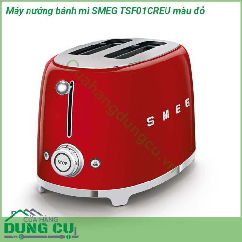 Máy nướng bánh mì SMEG TSF01CREU màu đỏ sản phẩm thuộc bộ sưu tập được thiết kế theo phong cách thập niên 50 Sản phẩm được sản xuất bằng các vật liệu chất lượng cao trên dây chuyền sản xuất hiện đại giúp mang lại cho khách hàng một sản phẩm chất lượng và cực kỳ bắt mắt