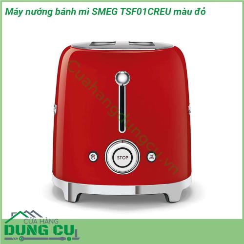 Máy nướng bánh mì SMEG TSF01CREU màu đỏ sản phẩm thuộc bộ sưu tập được thiết kế theo phong cách thập niên 50 Sản phẩm được sản xuất bằng các vật liệu chất lượng cao trên dây chuyền sản xuất hiện đại giúp mang lại cho khách hàng một sản phẩm chất lượng và cực kỳ bắt mắt