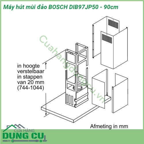 Máy hút mùi đảo BOSCH DIB97JP50 - 90cm hoạt động mạnh mẽ với mức công suất cao – đảm bảo đem lại không khí trong lành cho phòng bếp của bạn Công suất hút của máy hút mùi được tính bằng đơn vị mét khối giờ (m3 h)