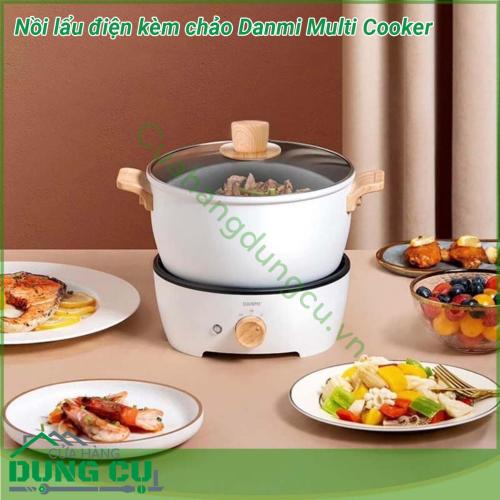 Nồi lẩu điện kèm chảo Danmi Multi Cooker thể hiện rõ tuy bản thân “nhỏ mà có võ” với tông màu trắng trang nhã Các bộ phận của nồi đều được làm từ chất liệu cao cấp cùng khả năng chịu được nhiệt độ cao Thiết kế tay cầm gỗ giúp người dùng được an toàn thuận tiện khi sử dụng và di chuyển Nắp nồi trong suốt có thể chịu cường lực cao người dùng vì vậy có thể quan sát quá trình đun nấu món ăn ở bên trong