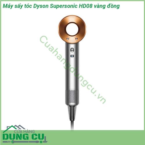 Máy sấy tóc Dyson Supersonic HD08 vàng đồng lấy thiết kế hiện đại kiểu dáng đẹp với màu vàng đồng bắt mắt Động cơ V9 cùng công nghệ Air Multiplier giúp thổi ra 41 lít không khí trong một giây cho mức gió siêu mạnh và giảm thời gian sấy khô tóc