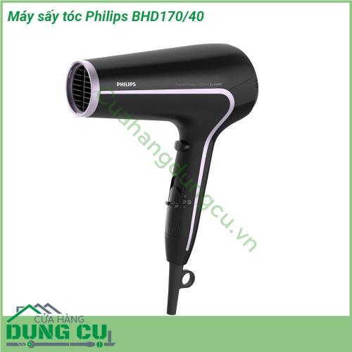 Máy sấy tóc Philips BHD170 40 thiết kế hiện đại  sức gió mạnh chuẩn salon chuyên nghiệp với công suất 2200W cho phép bạn làm khô và tạo kiểu tóc nhanh hơn và dễ dàng hơn  Sáu cài đặt khác nhau cho phép kiểm soát toàn bộ kiểu dáng chính xác