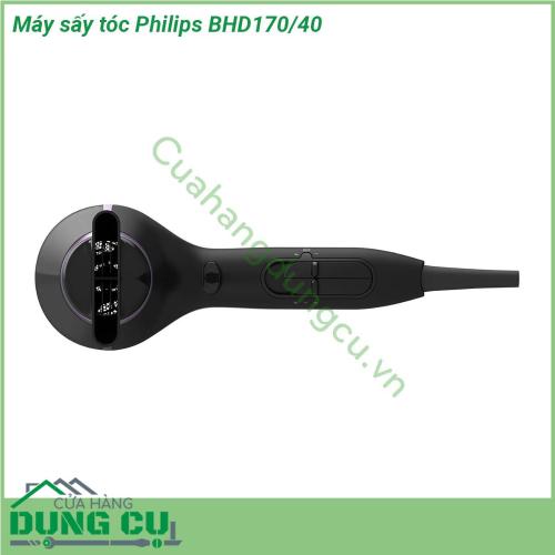 Máy sấy tóc Philips BHD170 40 thiết kế hiện đại  sức gió mạnh chuẩn salon chuyên nghiệp với công suất 2200W cho phép bạn làm khô và tạo kiểu tóc nhanh hơn và dễ dàng hơn  Sáu cài đặt khác nhau cho phép kiểm soát toàn bộ kiểu dáng chính xác