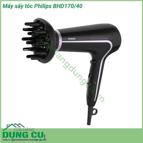 Máy sấy tóc Philips BHD170 40 thiết kế hiện đại  sức gió mạnh chuẩn salon chuyên nghiệp với công suất 2200W cho phép bạn làm khô và tạo kiểu tóc nhanh hơn và dễ dàng hơn  Sáu cài đặt khác nhau cho phép kiểm soát toàn bộ kiểu dáng chính xác