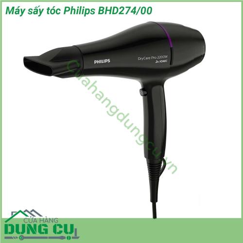 Máy sấy tóc Philips BHD274 00 với lớp bọc ngoài của máy sấy được làm bằng loại nhựa ABS cao cấp sản phẩm được làm từ chất liệu này sẽ có đồ bền và chịu lực cao đảm bảo thời gian sử dụng được lâu hơn  Công suất của máy sấy lên đến 2200 W đây là công suất lớn khiến máy sấy hoạt động một cách mạnh mẽ tốc độ làm khô nhanh chóng hiệu quả  