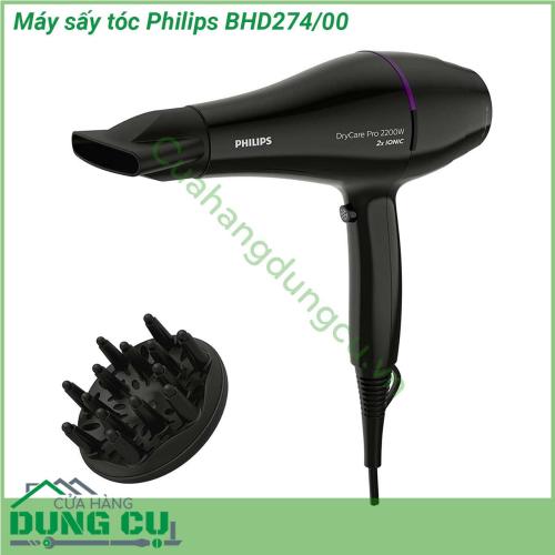 Máy sấy tóc Philips BHD274 00 với lớp bọc ngoài của máy sấy được làm bằng loại nhựa ABS cao cấp sản phẩm được làm từ chất liệu này sẽ có đồ bền và chịu lực cao đảm bảo thời gian sử dụng được lâu hơn  Công suất của máy sấy lên đến 2200 W đây là công suất lớn khiến máy sấy hoạt động một cách mạnh mẽ tốc độ làm khô nhanh chóng hiệu quả  