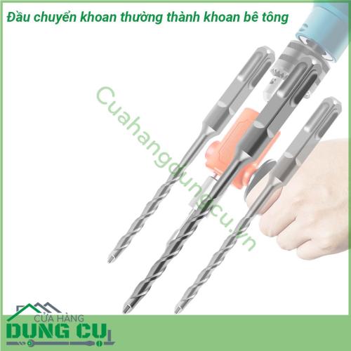 Đầu chuyển khoan thường thành khoan bê tông được thiết kế nhỏ gọn thông minh sáng tạo dễ dàng gắn máy khoan vít thành máy khoan bê tông tiện dụng phù hợp gia đình sử dụng để khoan các lỗ treo tranh ảnh treo đồ đa năng