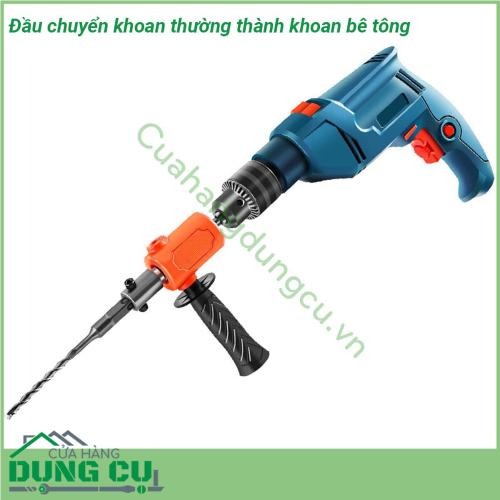 Đầu chuyển khoan thường thành khoan bê tông được thiết kế nhỏ gọn thông minh sáng tạo dễ dàng gắn máy khoan vít thành máy khoan bê tông tiện dụng phù hợp gia đình sử dụng để khoan các lỗ treo tranh ảnh treo đồ đa năng