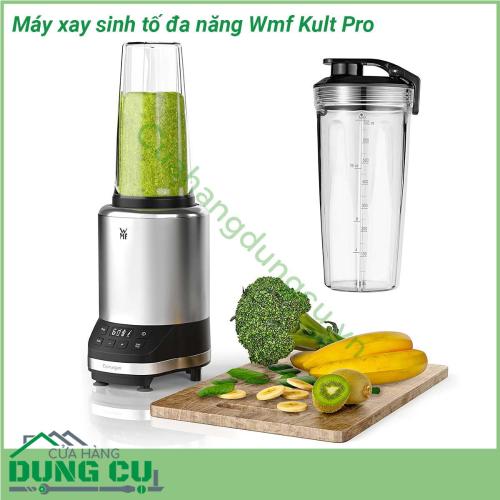 Máy xay sinh tố đa năng Wmf Kult Pro có kích thước thon gọn không quá to và cồng kềnh  Lưỡi dao có 6 cánh được làm từ chất liệu thép không gỉ Cromargan cực kì sắc bạn hoàn toàn có thể làm rất nhiều thứ với chiếc máy xay đa năng này xay sinh tố đá bào xay thịt cá tôm cua nghiền các loại hạt cứng như cà phê lạc…