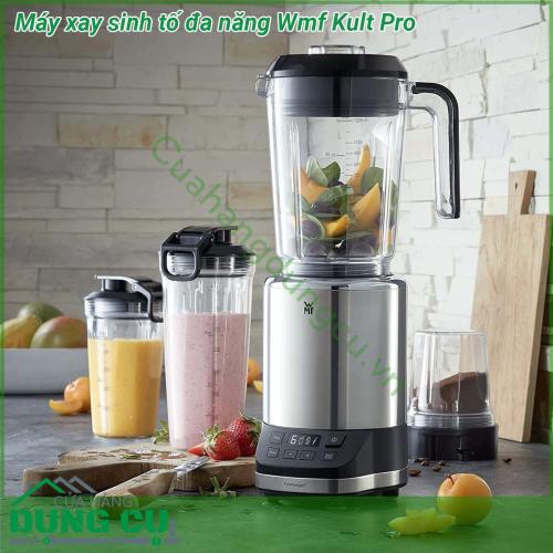 Máy xay sinh tố đa năng Wmf Kult Pro có kích thước thon gọn không quá to và cồng kềnh  Lưỡi dao có 6 cánh được làm từ chất liệu thép không gỉ Cromargan cực kì sắc bạn hoàn toàn có thể làm rất nhiều thứ với chiếc máy xay đa năng này xay sinh tố đá bào xay thịt cá tôm cua nghiền các loại hạt cứng như cà phê lạc…