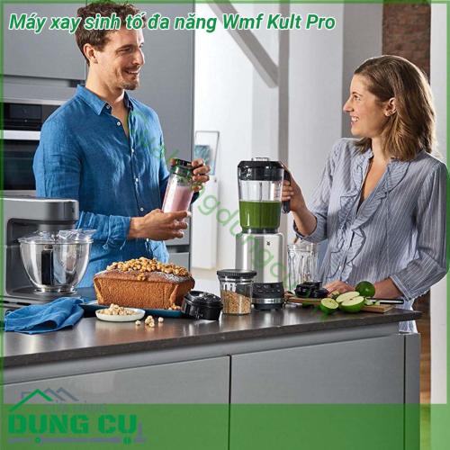 Máy xay sinh tố đa năng Wmf Kult Pro có kích thước thon gọn không quá to và cồng kềnh  Lưỡi dao có 6 cánh được làm từ chất liệu thép không gỉ Cromargan cực kì sắc bạn hoàn toàn có thể làm rất nhiều thứ với chiếc máy xay đa năng này xay sinh tố đá bào xay thịt cá tôm cua nghiền các loại hạt cứng như cà phê lạc…