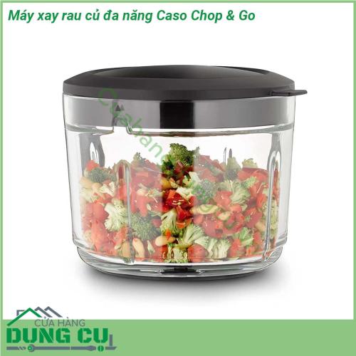 Máy xay rau củ đa năng Caso Chop Go được làm bằng thép không gỉ chất lượng cao Máy xay thịt rau củ quả Caso được trang bị 4 lưỡi dao làm bằng thép không gỉ có thể dùng để xay mọi loại rau củ quả hạt gia vị cho hiệu quả tối đa thức ăn được cắt thái nhỏ đồng đều