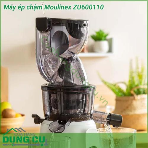 Máy ép chậm Moulinex ZU600110 với công nghệ mới đảm bảo chiết xuất nước trái cây hiệu quả giữ nguyên hương vị màu sắc tự nhiên và tất cả các chất dinh dưỡng của trái cây và rau yêu thích của bạn Nhờ ống tiếp liệu cực lớn (85 mm) bạn không cần phải cắt trước trái cây và rau của mình  Moulinex ZU600110 dễ dàng làm sạch nhờ chương trình “EasyClean” tự động để đơn giản hóa cuộc sống hàng ngày của bạn