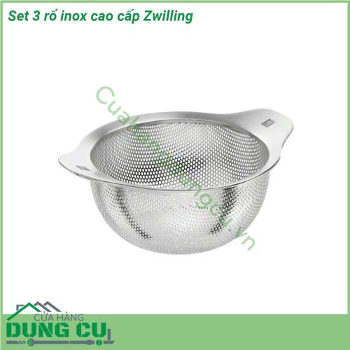 Set 3 rổ inox cao cấp Zwilling gồm 3 chiếc làm bằng thép không gỉ 18 10 phù hợp dùng để rửa trái cây rau quả rây lọc các sợi mì ống khoai tây Lý tưởng để rửa trái cây và rau quả làm ráo mì ống thực phẩm nấu chín và hơn thế nữa Chiếc rổ bằng thép không gỉ bền và chắc chắn sẽ là vật bổ sung hữu ích và phong cách trong nhà bếp của bạn