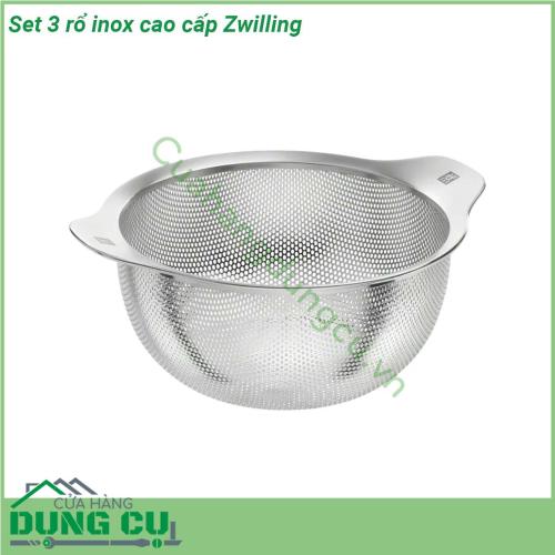 Set 3 rổ inox cao cấp Zwilling gồm 3 chiếc làm bằng thép không gỉ 18 10 phù hợp dùng để rửa trái cây rau quả rây lọc các sợi mì ống khoai tây Lý tưởng để rửa trái cây và rau quả làm ráo mì ống thực phẩm nấu chín và hơn thế nữa Chiếc rổ bằng thép không gỉ bền và chắc chắn sẽ là vật bổ sung hữu ích và phong cách trong nhà bếp của bạn