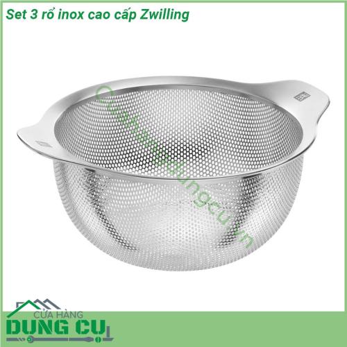 Set 3 rổ inox cao cấp Zwilling gồm 3 chiếc làm bằng thép không gỉ 18 10 phù hợp dùng để rửa trái cây rau quả rây lọc các sợi mì ống khoai tây Lý tưởng để rửa trái cây và rau quả làm ráo mì ống thực phẩm nấu chín và hơn thế nữa Chiếc rổ bằng thép không gỉ bền và chắc chắn sẽ là vật bổ sung hữu ích và phong cách trong nhà bếp của bạn