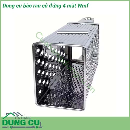 Dụng cụ bào rau củ đứng 4 mặt Wmf giúp bạn có thể bào và nạo trái cây rau củ và nhiều loại thực phẩm khác như gừng các loại hạt sô cô la một cách nhanh chóng và ít tốn công sức Dụng cụ nạo hình vuông với 4 bề mặt nạo có kích thước và kiểu nạo khác nhau được sử dụng linh hoạt đa năng là dụng cụ nạo hoàn hảo trong nhà bếp của bạn Lý tưởng để nạo thái bào dưa chuột cà rốt gừng táo các loại hạt nhục đậu khấu sô cô la chanh và vỏ cam…