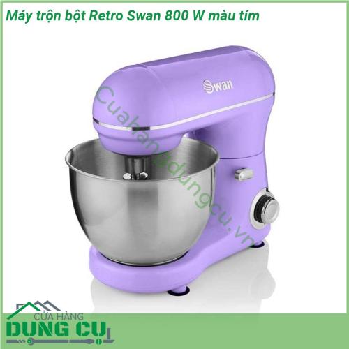 Máy trộn bột Retro Swan 800 W màu tím có thiết kế đẹp phong cách retro cổ điển nhỏ gọn vừa phải Với nhiều màu sắc xinh xắn tím be và vàng xinh xắn đáng yêu là lựa chọn cho các chị em yêu thích căn bếp nhỏ của mình  Công suất 800 W mạnh mẽ 8 tốc độ thay đổi và chức năng xung máy trộn đứng Swan Retro giúp thực hiện các công việc nhẹ nhàng như đánh đánh kem gấp và trộn