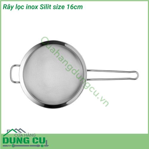 Rây lọc inox Silit size 16cm thiết kế rất đơn giản bao gồm một sàng lọc kích thước 16 cm miệng rây được làm rộng bo viền tinh xảo tay cầm đôi thon dài Rây lọc được làm bằng thép không gỉ cao cấp không bị ăn mòn không bị ô xi hóa luôn sáng bóng và đặc biệt không làm biến đổi chất trong thực phẩm nên chị em nội trợ hoàn toàn có thể yên tâm sử dụng