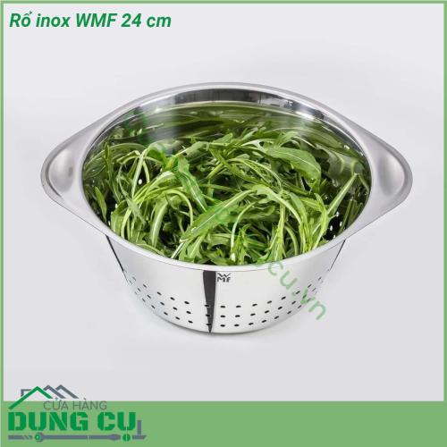 Rổ inox WMF 24 cm thích hợp làm rổ đựng hoa quả rau sống rau củ các loại Bày bàn ăn cũng rất đẹp mắt Rổ được làm từ chất liệu thép không gỉ bền trọn đời Thiết kế nhiều lỗ đục thiết kế hợp lý nên nước được chảy ra dễ dàng