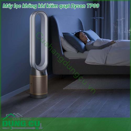 Máy lọc không khí kiêm quạt Dyson TP09 có thiết kế nguyên khối bằng nhựa Khu vực màu trắng trên cùng là để lưu thông không khí trong khi khu vực màu vàng bên dưới là để hút gió Những tấm lưới vàng này có thể tháo rời phía sau là các bộ lọc không khí Có hai lớp bộ lọc Đầu tiên là tấm lọc lưới thép được đặt ngay phía trên máy lọc không khí Trên cùng các bộ lọc HEPA màu trắng được đặt Cuối cùng các lưới vàng bao phủ bộ lọc HEPA để có vẻ ngoài sạch sẽ