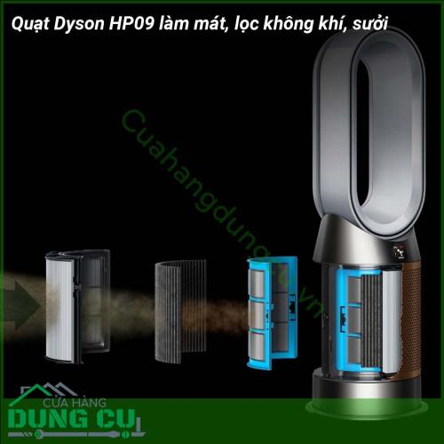 Quạt không cánh Dyson HP09 làm mát lọc không khí sưởi đúng như tên gọi chiếc máy này có 3 chức năng trong 1 Máy lọc không khí + Máy làm ấm không khí (chức năng của lò sưởi) máy làm mát không khí (chức năng của máy điều hoà không khí) 3 chức năng hữu ích trong 1 chiếc máy với kích thước ko hề to máy này chỉ cao 69cm rất gọn có thể đặt trên sàn nhà hoặc trên bàn đều phù hợp Thiết kế đẹp và màu sẵn trang nhã phù hợp với mọi không gian gia đình