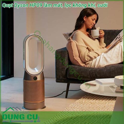 Quạt không cánh Dyson HP09 làm mát lọc không khí sưởi đúng như tên gọi chiếc máy này có 3 chức năng trong 1 Máy lọc không khí + Máy làm ấm không khí (chức năng của lò sưởi) máy làm mát không khí (chức năng của máy điều hoà không khí) 3 chức năng hữu ích trong 1 chiếc máy với kích thước ko hề to máy này chỉ cao 69cm rất gọn có thể đặt trên sàn nhà hoặc trên bàn đều phù hợp Thiết kế đẹp và màu sẵn trang nhã phù hợp với mọi không gian gia đình