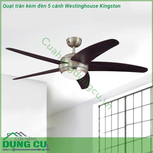 Quạt trần kèm đèn 5 cánh Westinghouse Kingston có màu sắc và kiểu dáng trông đơn giản nhưng rất hiện đại mạ chrome nổi bật và lớp hoàn thiện wengue trên các cánh quạt có hình dáng trang nhã Sự bổ sung hoàn hảo cho bất kỳ căn phòng lớn nào từ phòng khách đến phòng ngủ thêm sự thoải mái mát mẻ ánh sáng rực rỡ và phong cách