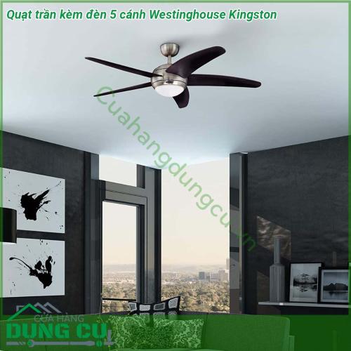 Quạt trần kèm đèn 5 cánh Westinghouse Kingston có màu sắc và kiểu dáng trông đơn giản nhưng rất hiện đại mạ chrome nổi bật và lớp hoàn thiện wengue trên các cánh quạt có hình dáng trang nhã Sự bổ sung hoàn hảo cho bất kỳ căn phòng lớn nào từ phòng khách đến phòng ngủ thêm sự thoải mái mát mẻ ánh sáng rực rỡ và phong cách