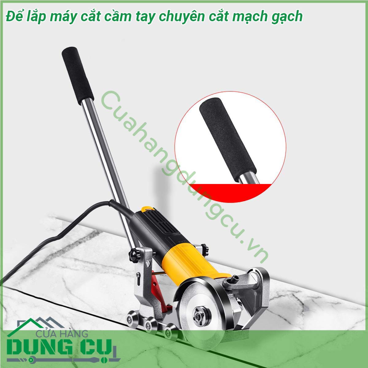 Để lắp máy cắt cầm tay chuyên cắt mạch gạch tương thích với tất cả các dòng máy cắt cầm tay Chất liệu nhôm cao cấp Bánh xe tạo rãnh chuẩn giúp việc vệ sinh mạch gạch một cách nhanh chóng