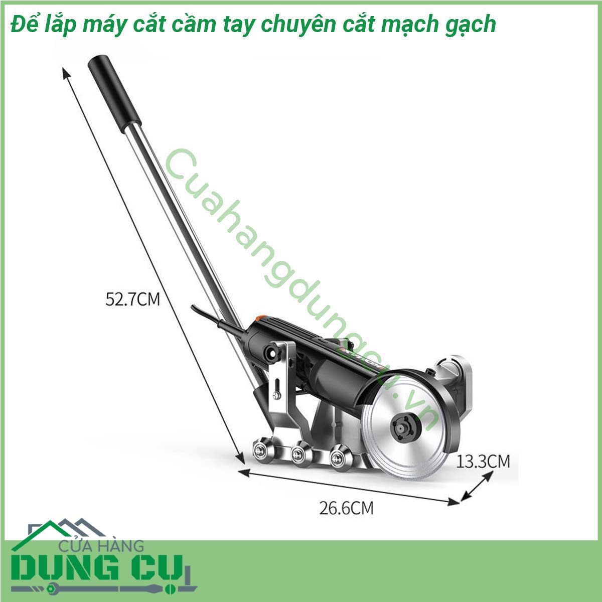 Để lắp máy cắt cầm tay chuyên cắt mạch gạch tương thích với tất cả các dòng máy cắt cầm tay Chất liệu nhôm cao cấp Bánh xe tạo rãnh chuẩn giúp việc vệ sinh mạch gạch một cách nhanh chóng