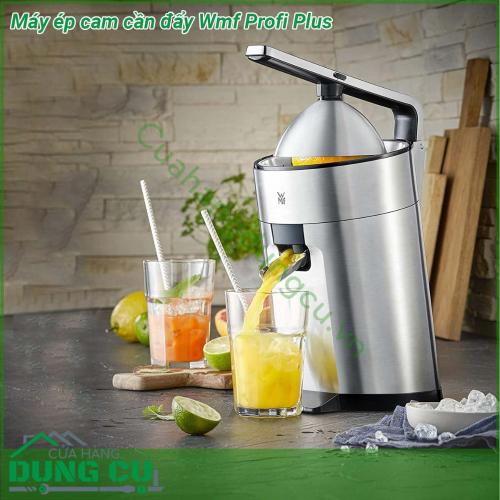 Máy ép cam cần đẩy Wmf Profi Plus được chế tác với chất liệu thép không gỉ 18 10 inox cao cấp vốn được sử dụng trong các thiết bị y tế với đặc tính không bị oxy hoá “trơ” khi tiếp xúc ở nhiệt độ cao khả năng chống trầy xước và móp méo do va đập bề mặt sáng bóng độ bền cao dễ chùi rửa Máy thiết kế cần đẩy không bẩn tay ko mất sức cổ ép hiện đại vắt kiệt bã