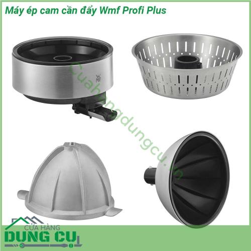 Máy ép cam cần đẩy Wmf Profi Plus được chế tác với chất liệu thép không gỉ 18 10 inox cao cấp vốn được sử dụng trong các thiết bị y tế với đặc tính không bị oxy hoá “trơ” khi tiếp xúc ở nhiệt độ cao khả năng chống trầy xước và móp méo do va đập bề mặt sáng bóng độ bền cao dễ chùi rửa Máy thiết kế cần đẩy không bẩn tay ko mất sức cổ ép hiện đại vắt kiệt bã