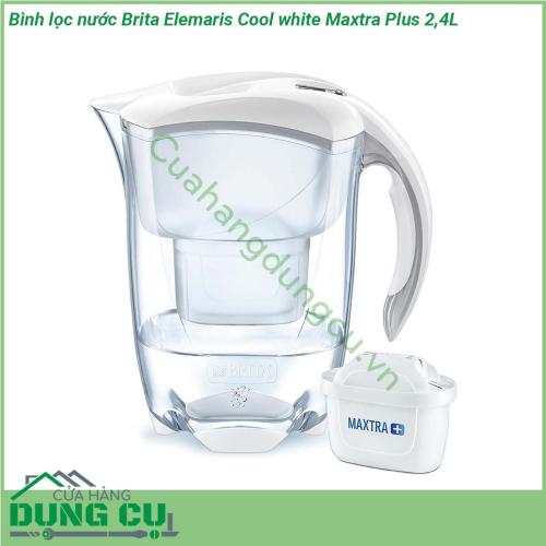 Bình lọc nước Brita Elemaris Cool white Maxtra Plus 2 4L được thiết kế với tay cầm mềm đế chống trượt và được chế tạo từ nhựa bền bình lọc nước này có bộ đếm thời gian để theo dõi độ cứng của nước thể tích lọc và thời gian Nó cho biết trên màn hình LCD tuổi thọ lõi lọc còn lại và thời điểm thay đổi nó Những người đa tác vụ sẽ được hưởng lợi từ việc đổ đầy bằng một tay bằng cách sử dụng nắp rót tự động