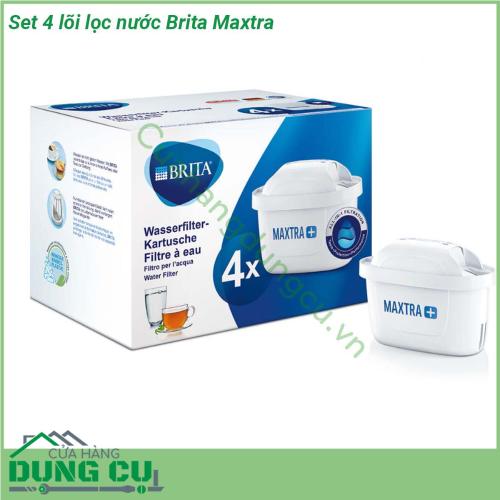 Set 4 lõi lọc nước Brita Maxtra là một giải pháp lý tưởng để lọc nước trong gia đình giúp mang lại nước uống sạch và ngon miệng giảm thiểu các tạp chất và độ cứng của nước  Với Công nghệ MicroFlow độc đáo Ngọc trai MicroCarbon được kích hoạt mạnh mẽ làm giảm các chất làm suy giảm mùi vị và cung cấp nước có vị tinh khiết và trong lành Sử dụng nó cho đồ uống lạnh và nóng được thiết kế đặc biệt cho nước mềm và cứng vừa