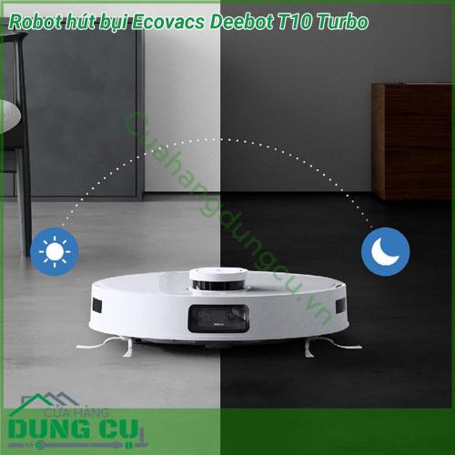 Robot hút bụi Ecovacs Deebot T10 Turbo sở hữu màu trắng trang nhã dễ dàng thích ứng với nhiều phong cách trang trí không gian khác nhau Kiểu dáng nhỏ gọn có khả năng di chuyển linh hoạt và tiếp cận nhiều vị trí nhỏ hẹp trong nhà giúp làm sạch tối đa Trạm gốc của robot có kích thước khá lớn với chức năng tự động làm sạch khăn lau đồng thời sấy khô bằng không khí nóng trong 2 giờ khử trùng bằng ion bạc 99 9 mà người dùng hoàn toàn không cần phải thao tác bằng tay