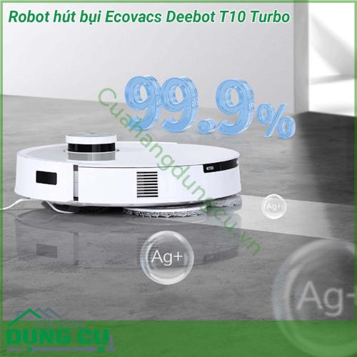 Robot hút bụi Ecovacs Deebot T10 Turbo sở hữu màu trắng trang nhã dễ dàng thích ứng với nhiều phong cách trang trí không gian khác nhau Kiểu dáng nhỏ gọn có khả năng di chuyển linh hoạt và tiếp cận nhiều vị trí nhỏ hẹp trong nhà giúp làm sạch tối đa Trạm gốc của robot có kích thước khá lớn với chức năng tự động làm sạch khăn lau đồng thời sấy khô bằng không khí nóng trong 2 giờ khử trùng bằng ion bạc 99 9 mà người dùng hoàn toàn không cần phải thao tác bằng tay