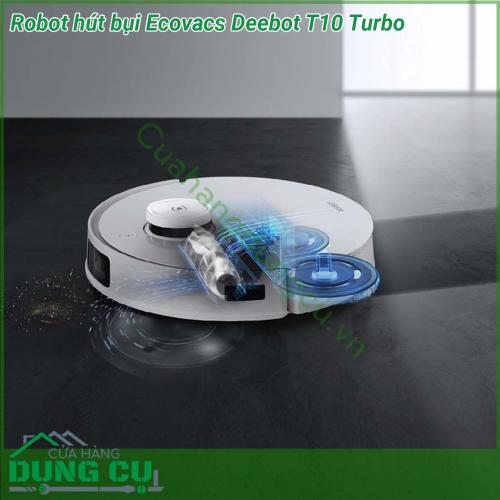 Robot hút bụi Ecovacs Deebot T10 Turbo sở hữu màu trắng trang nhã dễ dàng thích ứng với nhiều phong cách trang trí không gian khác nhau Kiểu dáng nhỏ gọn có khả năng di chuyển linh hoạt và tiếp cận nhiều vị trí nhỏ hẹp trong nhà giúp làm sạch tối đa Trạm gốc của robot có kích thước khá lớn với chức năng tự động làm sạch khăn lau đồng thời sấy khô bằng không khí nóng trong 2 giờ khử trùng bằng ion bạc 99 9 mà người dùng hoàn toàn không cần phải thao tác bằng tay