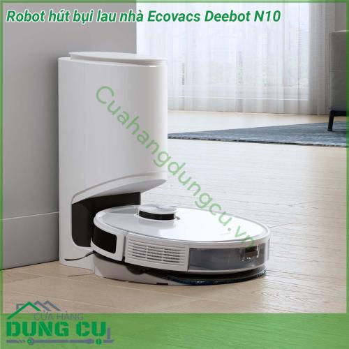 Robot hút bụi lau nhà Ecovacs Deebot N10 là robot hút bụi lau nhà có khả năng làm sạch mạnh mẽ và thông minh Với lực hút lên tới 4300Pa hệ thống lau tự điều tiết nước OZMO công nghệ quét laser lập bản đồ TrueMapping chính xác thời lượng pin dài và khả năng tránh vật cản ưu việt Deebot N10 sẽ giúp ngôi nhà của bạn luôn sạch sẽ